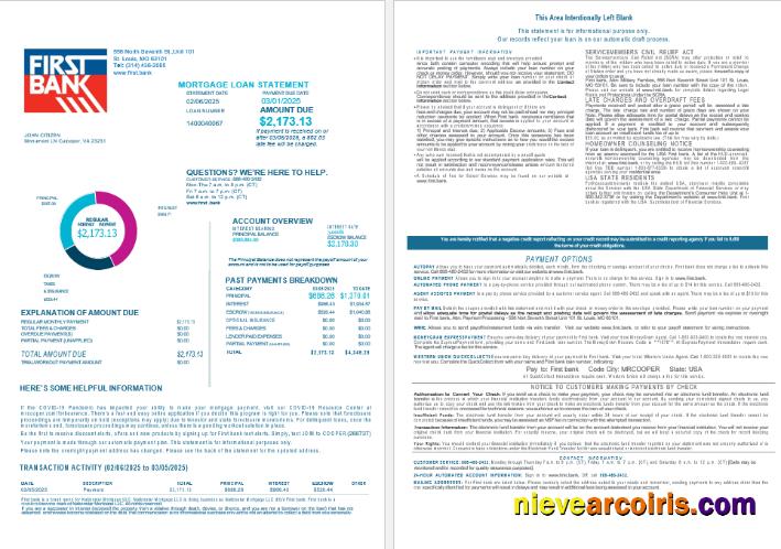 USA Bay First bank mortgage loan statement, 4 pages 1-2